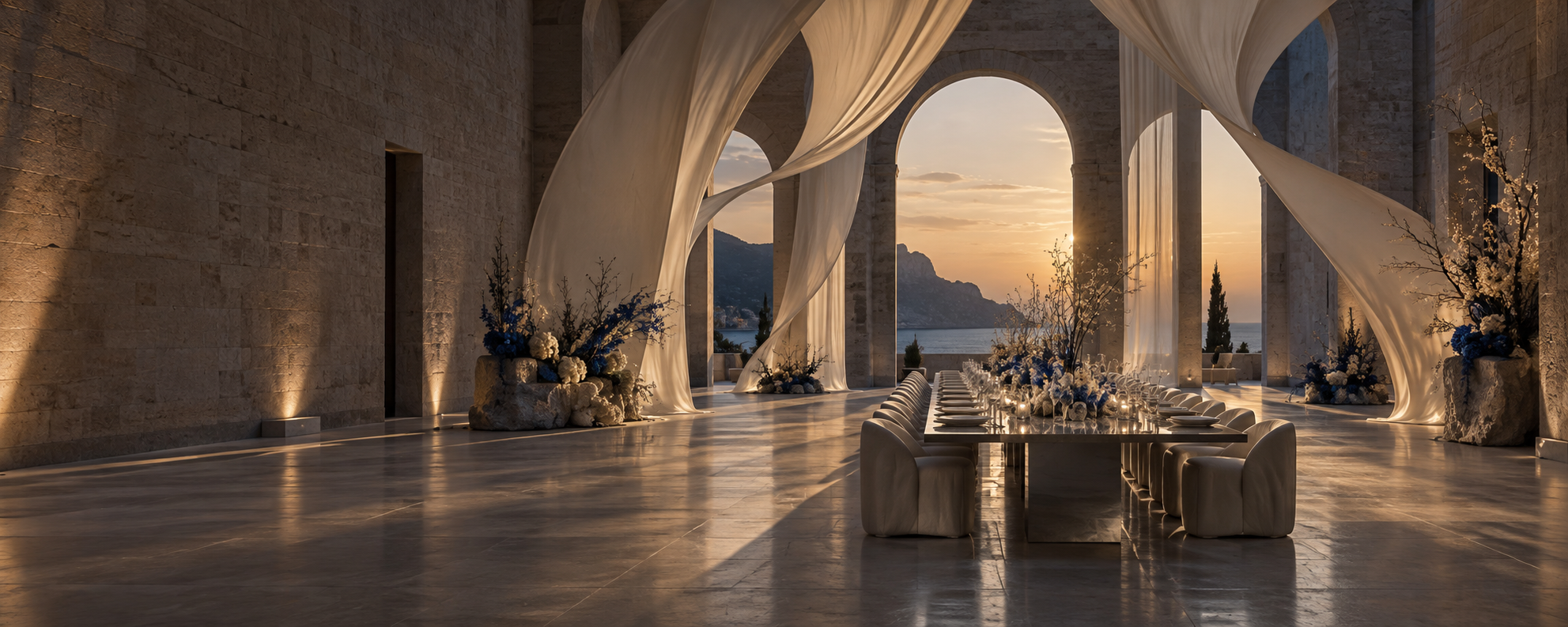 Sculptural event installation in a Mediterranean stone space